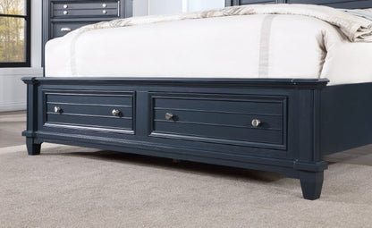 Loon peak Manzanillo slate blue finish wood paneled headboard Queen bed with footboard drawers