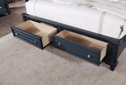 Loon peak Manzanillo slate blue finish wood paneled headboard Queen bed with footboard drawers