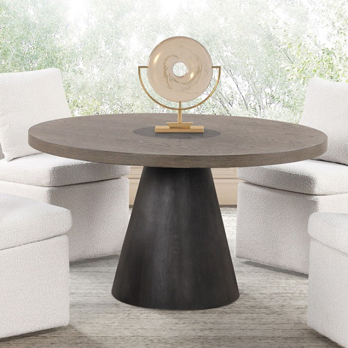 5 pc Broager rustic oak dark walnut finish wood 54" round dining table set casters on chairs