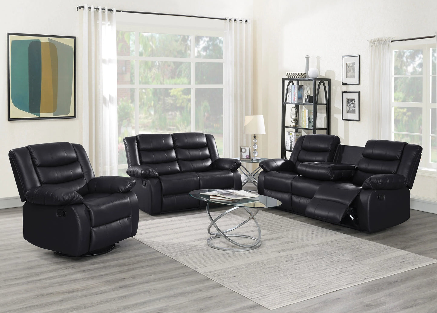 Sofa with Drop Down Table & 2 Cup Holders and Chair with Swivel Function