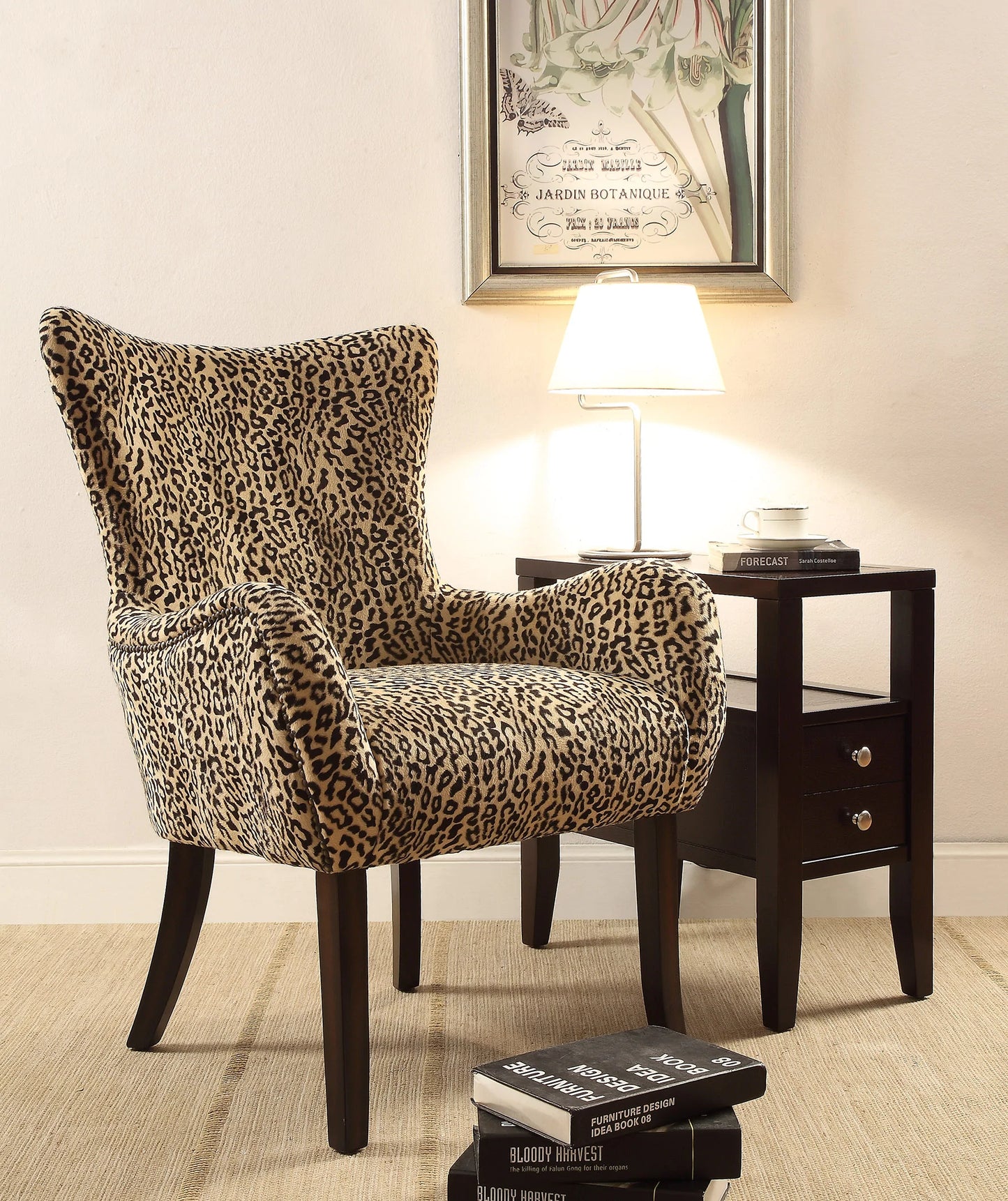 Accent Chair Leopard Pattern Fabric