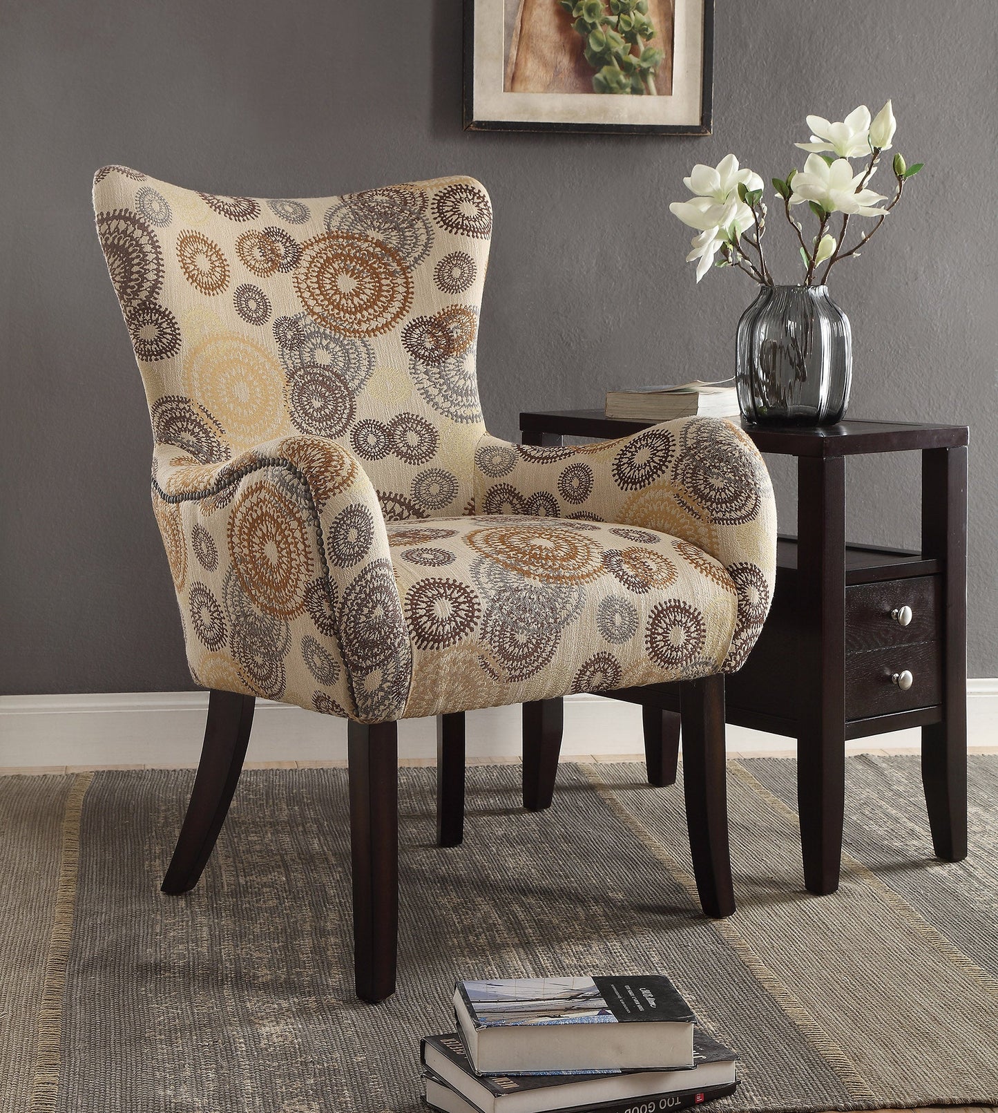 Accent Chair Leopard Pattern Fabric