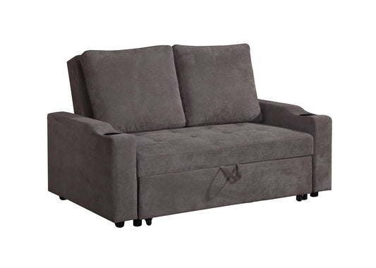 2071-BROWN  Fabric Sofa Bed 2 Cup Holders in Arms