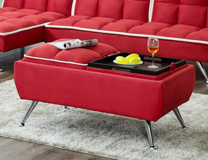 Flip Tray Ottoman red or grey fabric with chrome legs