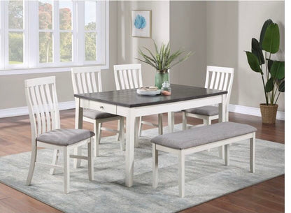 Transitional 6pc Dining Room Set Storage Rectangular Table Chair Bench Chalk Gray Finish Wooden Fabric Home Furniture