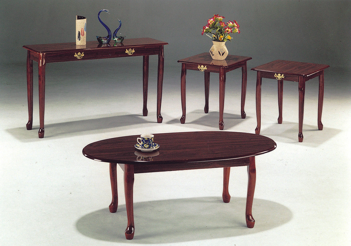 3-PC Pack Queen Anne Coffee Table Set - Cherry