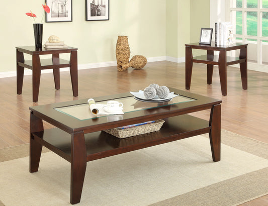 3-PC Pack Cocktail Table Set with Glass Walnut Finish Coffee Table