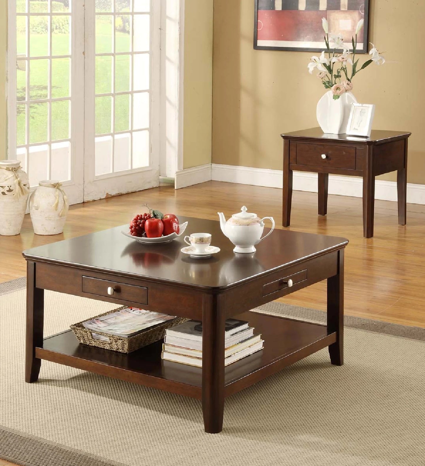 Square Coffee & End Table Walnut Finish Coffee Table