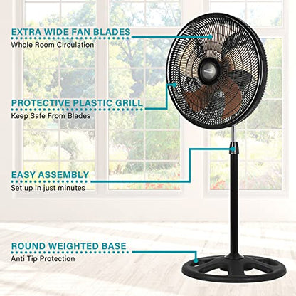 Brentwood Kool Zone F-18360BK F-18360BK 3-Speed 98-Watt 18-In. Oscillating Industrial Fan, Black