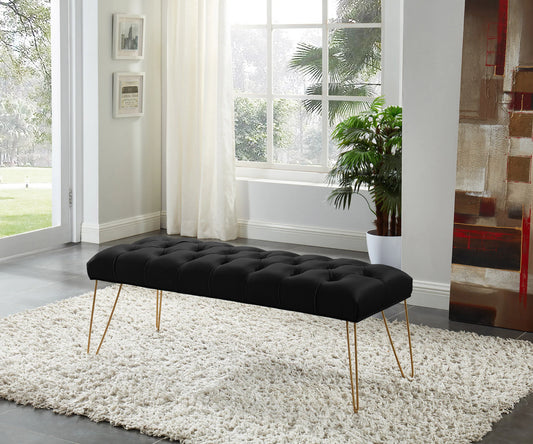 Asia Direct Honor Blue Velvet/Gold Tufted Accent Bench with Gold Colored Legs