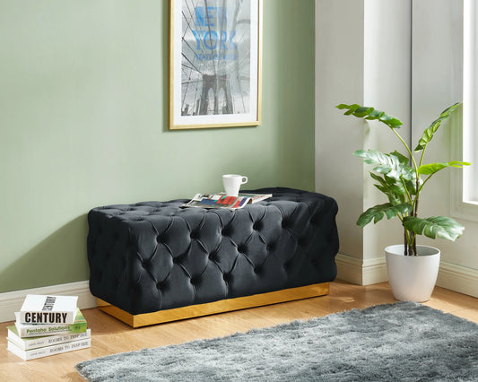 Black Tufted Bench Gold PU Base