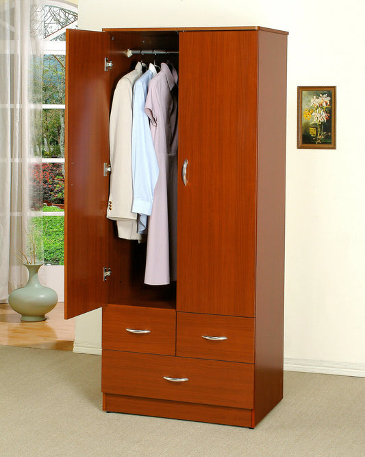 "Cherry Finish Wood Wardrobe Closet Armoire: 2 Doors