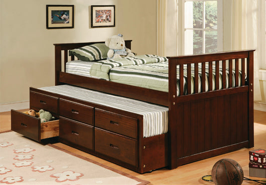 Twin Captain Bed with Trundle 3 Drawers Espresso Finish