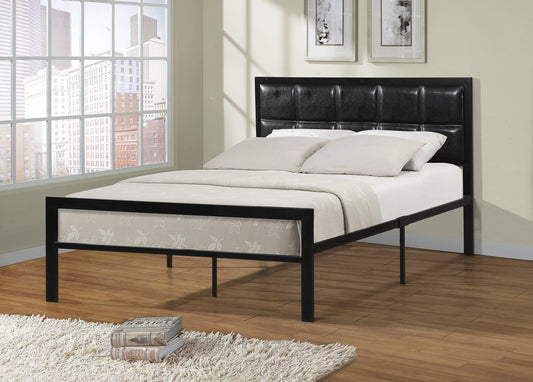 Metal Bed with Black PU Upholstered Headboard