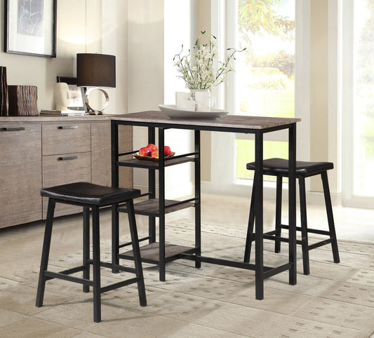 3-PC Pack Breakfast Pub Table Set with 2 Stools & Table