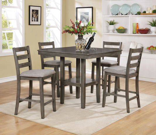 5-PC Pack Counter Height Table & Chair Set All Grey Finish Table