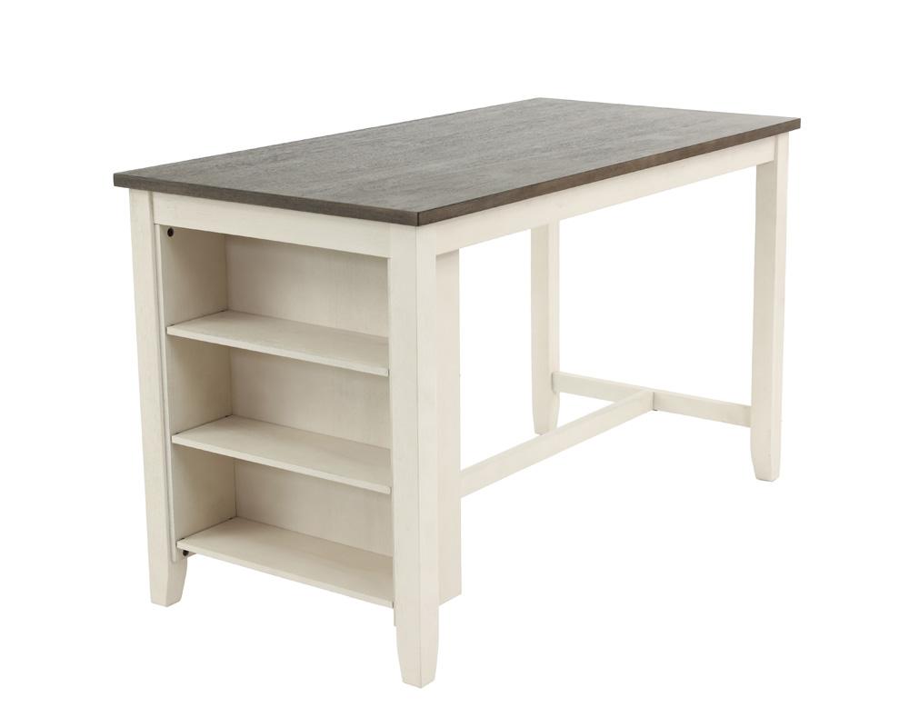 Two tone Vintage White High Counter Table With Storage Shelves
