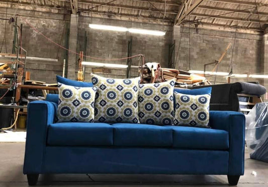 Blue velvet Sofa And Love Seat