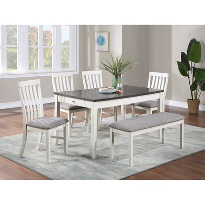 Transitional 6pc Dining Room Set Storage Rectangular Table Chair Bench Chalk Gray Finish Wooden Fabric Home Furniture