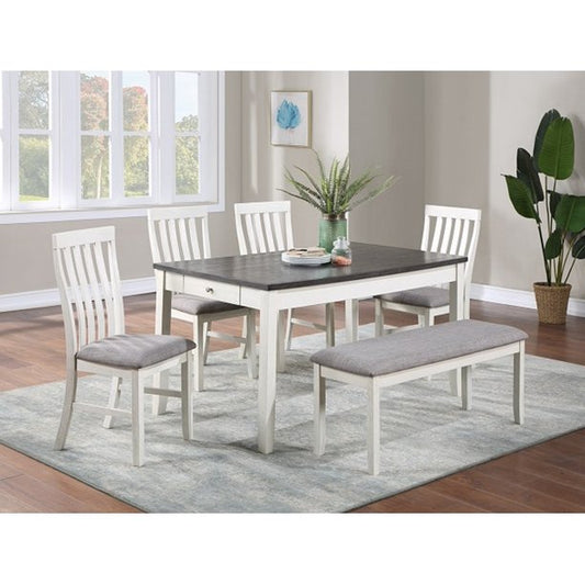 Transitional 6pc Dining Room Set Storage Rectangular Table Chair Bench Chalk Gray Finish Wooden Fabric Home Furniture.