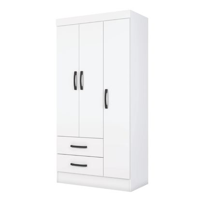 3 Door White Wardrobe Closet With shelves