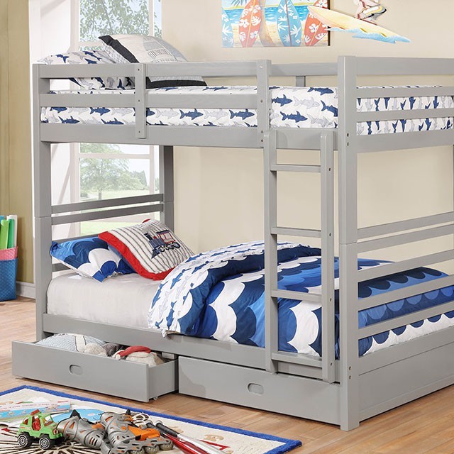 CALIFORNIA Twin/Twin Bunk Bed Gray Solid Wood Veneer