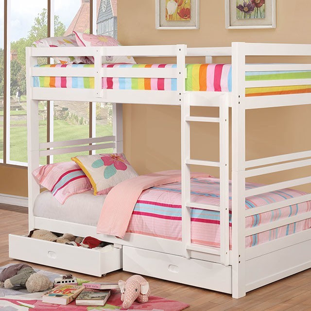 CALIFORNIA Twin/Twin Bunk Bed Transitional White Solid Wood Veneer