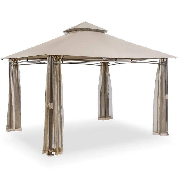 13'x10' Heavy duty Outdoor Garden 2-Tier Steel Gazebo with Soft Top Canopy, Mosquito Netting and Curtains by Furniture of America - Brown | Google Shopping